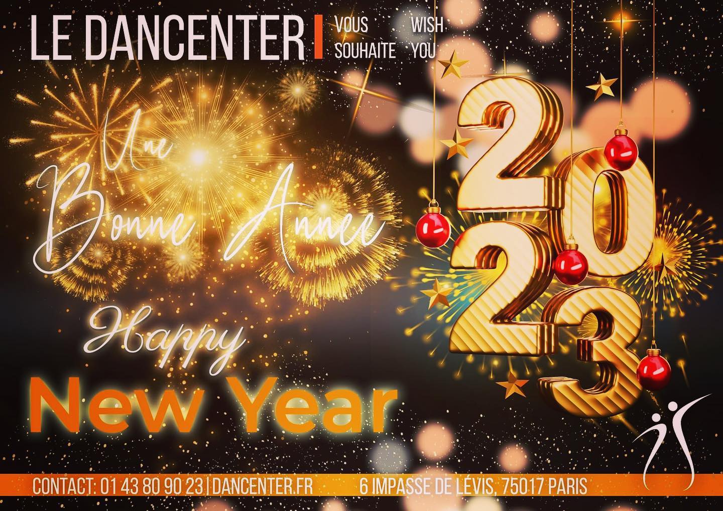 Toute l'équipe du Dancenter vous souhaite une belle et heureuse année 2023 🥳🤩😁!! Riche en émotion, danse, joie et partage 😉, nous attendons votre retour parmi nous avec impatience !!
+INFOS: dancenter.fr | 01 43 80 90 23
Le temps des fêtes n'est pas encore terminé avec le Dancenter Paris, vous pouvez encore faire des cadeaux 🤩🥳, faites découvrir à votre entourage, famille, amis, proches, collègues les joies de la danse enleur offrant un "cadeau danse"😃 : 👇👇👇
https://www.dancenter.fr/categorie-produit/carte-kdo/