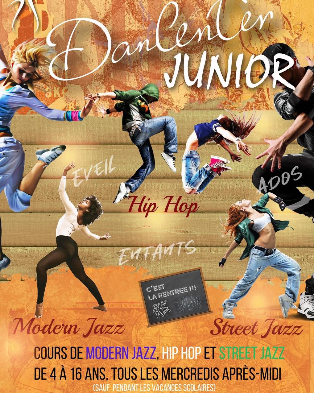 DANCENTER JUNIOR !!!
Reprise des Cours Enfants/Ados
Rentrée dès le Mercredi 6 SEPTEMBRE 2023 😊
Cours d'essai GRATUIT !!!
De 4 à 16ans, nous vous proposons des cours de d'Eveil pour les plus petits, puis pour les plus grands du HIP HOP, du Modern Jazz ainsi que du STREET JAZZ !!!
Venez découvrir la danse pour les enfants, un univers riche pour les préparer au monde de demain 🤩☺️!
+D'INFOS : contact@dancenter.fr | 01 43 80 90 23